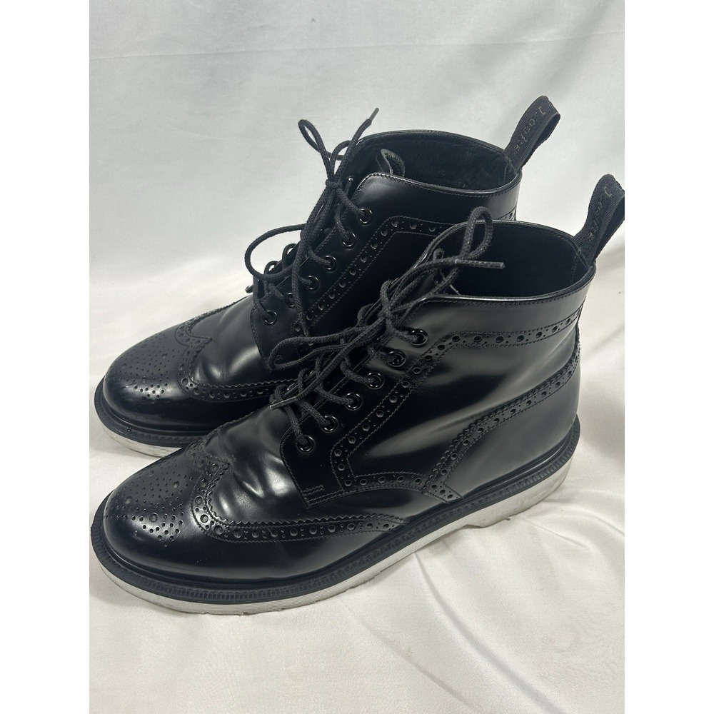 Loake Made in England Black Leather Wingtip Brogue Boots UK 8 White Sole Y2K 90s